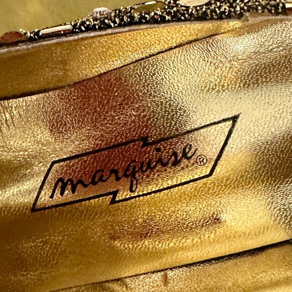 Vintage 70s Marquise Heels Black with Gold Sequins Formal Pumps Womens Size 9 M - Picture 3 of 8